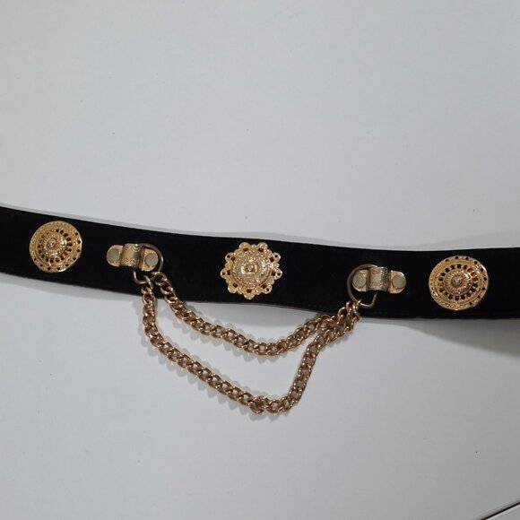Kudos Vtg Medallion Embellished Belt Women Black Gold Whimsigoth Y2K 90s Fashion - Picture 2 of 11